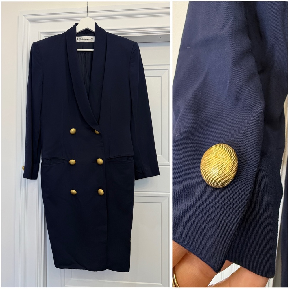 VINTAGE TAHARI DRESS NAVY GOLD BUTTONS NAUTICAL HILARY BANKS 6